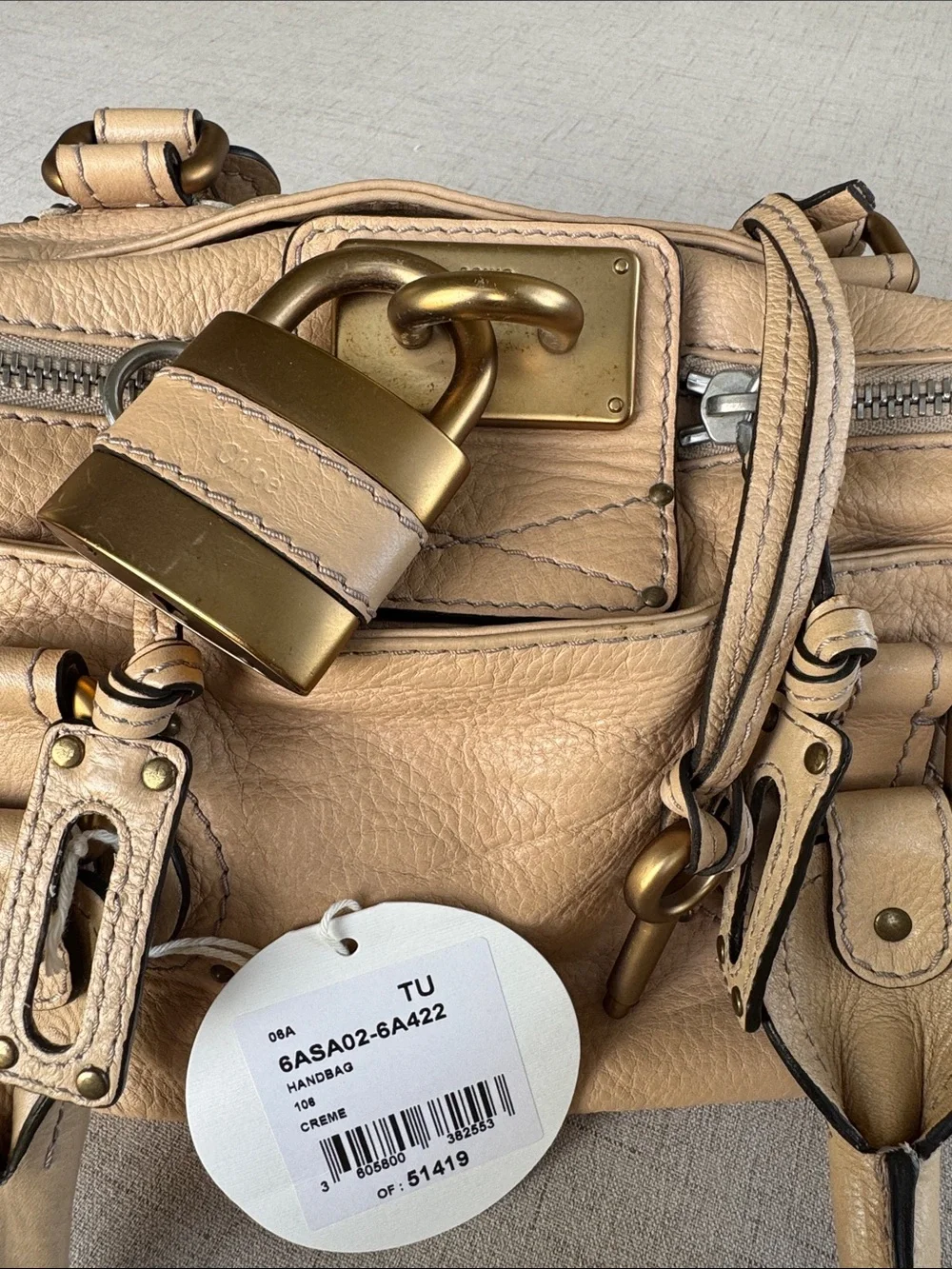 Chloe Paddington Creme 106 Leather Bag Padlock Key Original Tag Y2K Vintage